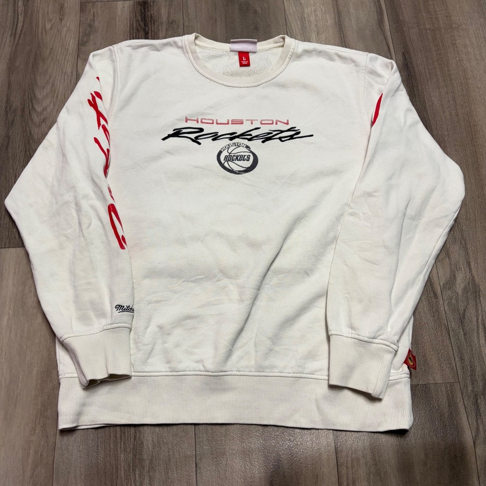 Mitchell & Ness Houston Rockets Crewneck Sweatshirt Cream Red Large NBA 1224